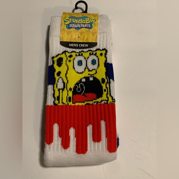 SpongeBob SquarePants Scream Drip Crew Socks Nickelodeon Cartoon Sports Casual - Picture 1 of 2